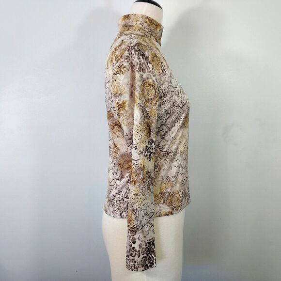 St John Collection Mock Neck Shirt Top Size 8 Long Sleeve Back Zip Mixed Print - Picture 6 of 13